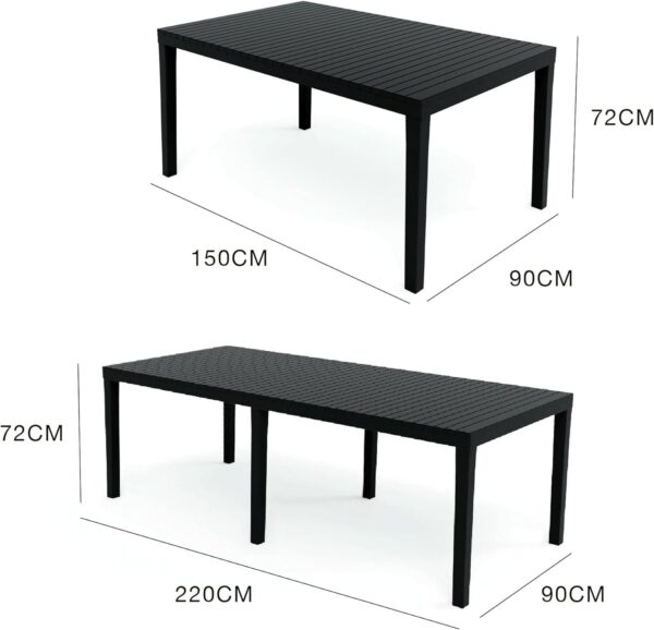 Dmora Rattan d'extérieur Susa, rectangulaire manger, table de jardin extensible – Image 3