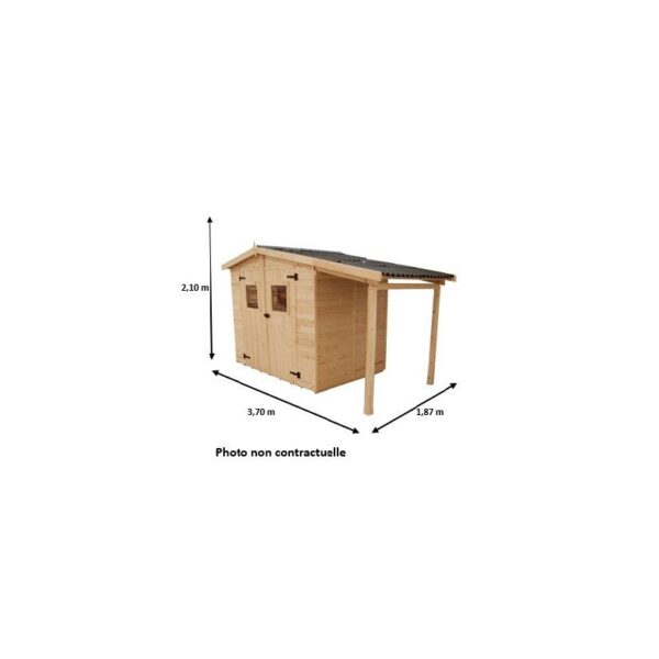 Abri de jardin en bois brut 4,08m² + bûcher 2,08m² + plancher – Image 2