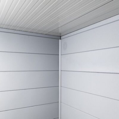 Abri Telluria en acier galvanisé gris blanc 9,8m² avec double porte Eleganto 3330