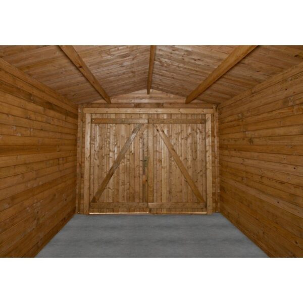 Garage en bois massif 40mm traité teinté marron Gardy Shelter – Image 5