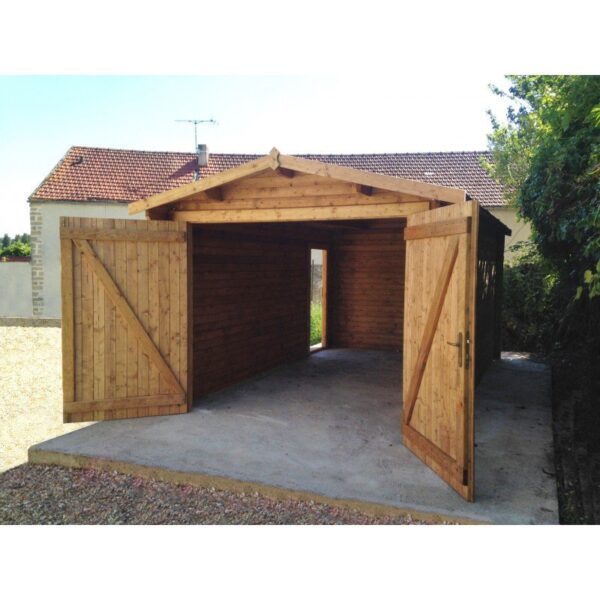 Garage en bois massif 40mm traité teinté marron Gardy Shelter – Image 8