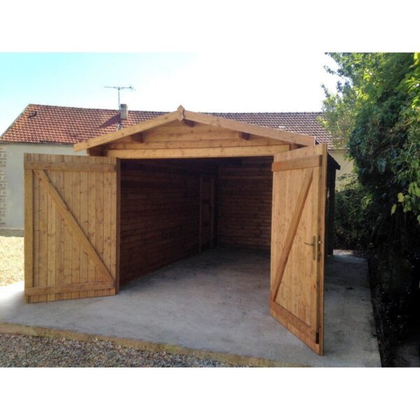 Garage en bois massif 40mm traité teinté marron Gardy Shelter – Image 3