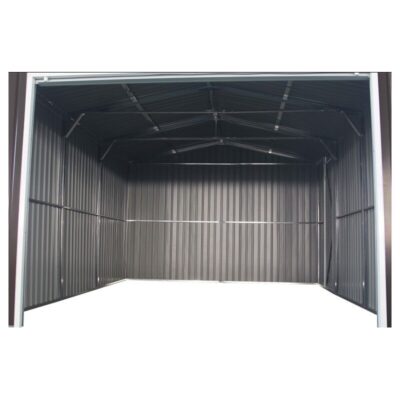 Garage métal anthracite 19,52m² porte enroulable + kit d’ancrage