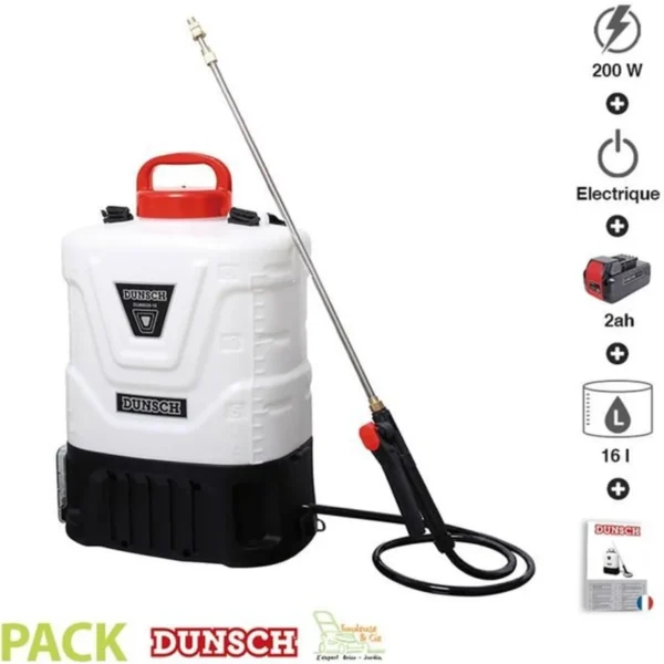 Pulvérisateur électrique 200W 16 litres à dos batterie 2Ah et chargeur