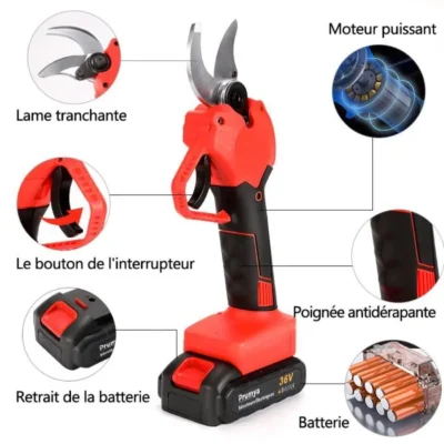 Sécateur Sans Fil Professionnel PRUMYA 750W 40mm Avec 2 Batteries Rechargeable